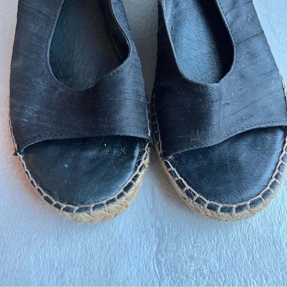 ** ERIC MICHAEL black Suede Espadrille Wedge Sandals 37 tie back